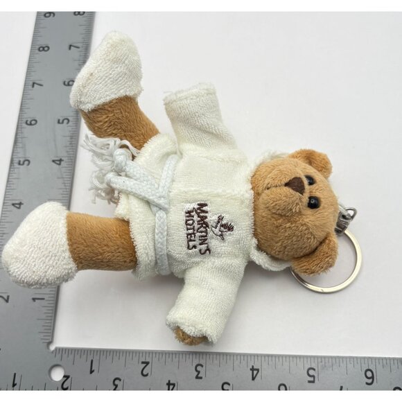 Martins Hotel Bear Keychain Plush Soft Stuffed Animal in White Robe Slippers - Picture 3 of 6